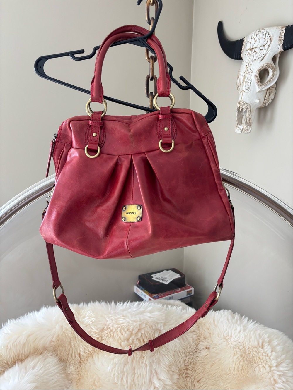 Jimmy Choo Burgundy Leather Shoulder Satchel